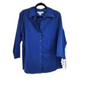 Foxcroft Womens Size 14W Blue Wrinkle Free Shaped Fit Button Down Shirt